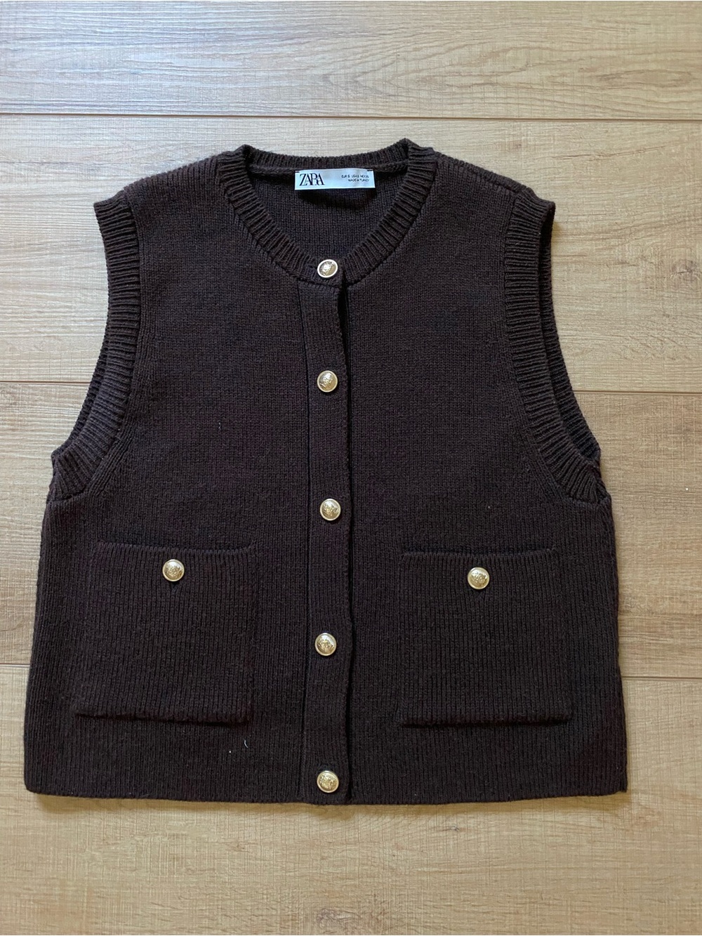 ZARA Dark Brown Knit Button Front Vest